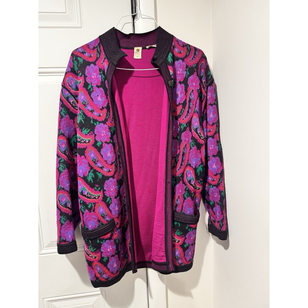 Vintage Ungaro Parallele Women's Floral Paisley Knit Cardigan S Artsy 80s Boho